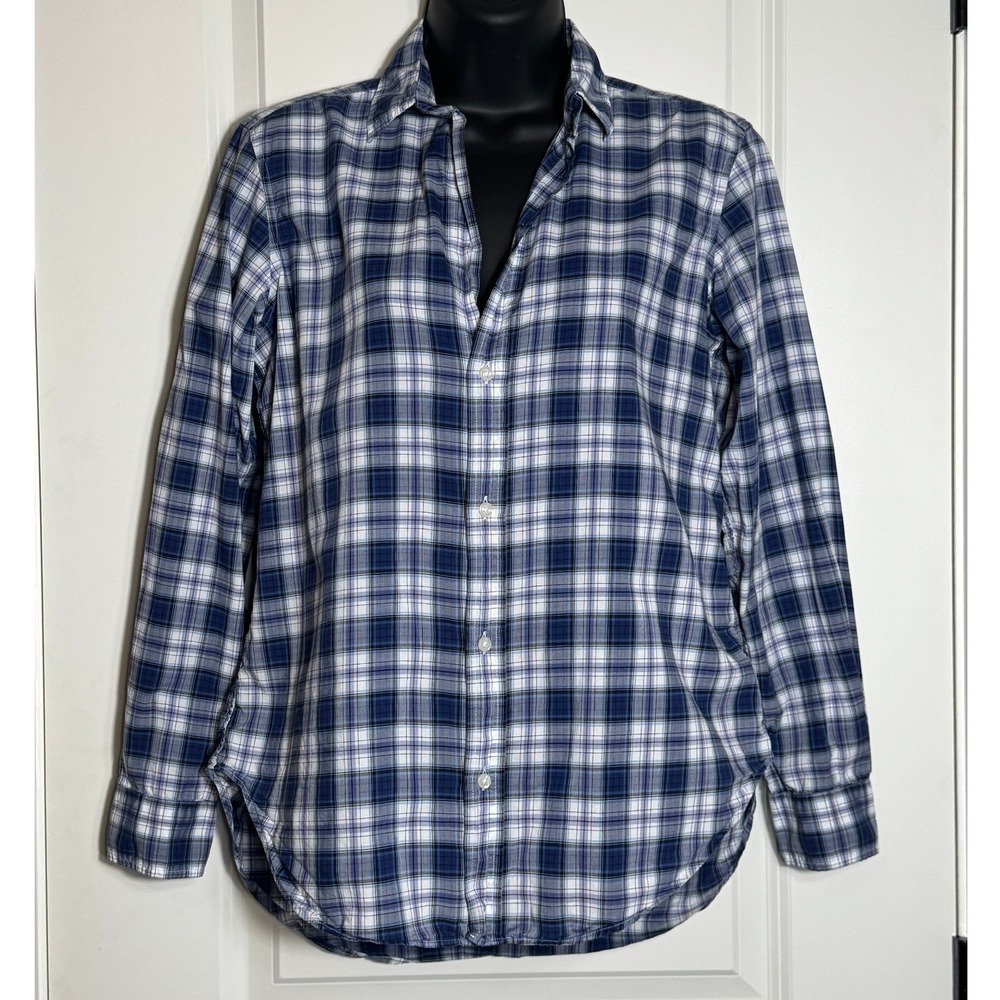 Frank Eileen "Frank" Blue Plaid Cotton Button Up Shirt Womens Size S